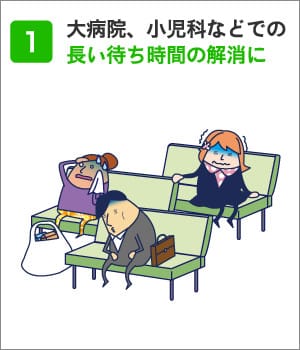 1、大病院や小児科などでの長い待ち時間の解消に